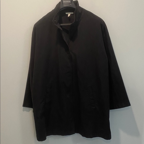 EILEEN FISHER Organic Cotton Hemp Stand Collar Long Jacket Size XL Black Casual - Picture 5 of 15